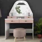 Coiffeuse gabriela - miroir � leds et rangements - rose poudr�