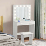 Coiffeuse avec lampes led et tabouret, coiffeuse, 2 grands tiroirs et tabouret, coiffeuse miroir led, ...