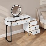 Coiffeuse avec miroir led woltu, 100x40x125cm, table de maquillage avec 2 tiroirs 1 commode, luminosit ...