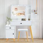 Coiffeuse avec miroir led hollywood pour chambre � coucher - organiseur de table de maquillage avec 6 ...