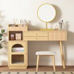 Coiffeuse avec miroir led  luminosit rglable, 3 couleurs, 3 tiroirs, placard de rangement, coiffeuse ...