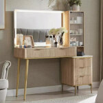 Coiffeuse miroir led moderne avec prise & socket, bureau de vanit� de maquillage avec 6 tiroirs & �tag�res ...