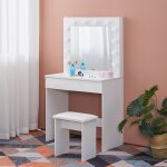Coiffeuse miroir led et tabouret, luminosit� r�glable, 3 couleurs, table de maquillage avec 1 grand tiroir, ...