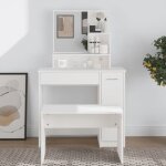 Coiffeuse avec miroir table console - meuble de chambre blanc 86, 5x35x136 cm bv520551 bonnevie