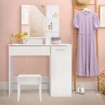 Ml - design coiffeuse moderne avec miroir et tabouret, 90x38x138 cm, mdf, blanc, table de maquillage ...