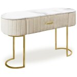 Cotecosy ? coiffeuse paloma en velours beige ? 1 tiroir ? dimensions l120 x p43 x h75 cm ? pieds en m�tal ...