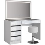 Vicco - coiffeuse sherry, blanc, 120 cm avec miroir led et tabouret