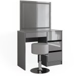 Vicco - coiffeuse sherry, gris, 90 cm avec miroir led et tabouret