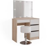 Vicco - coiffeuse sherry, sonoma, 90 cm avec �clairage led et tabouret