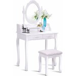 Costway - coiffeuse table de maquillage 75x40x145cm avec miroir ovale 1 tabouret pieds en pin et 4 tiroirs ... Costway - coiffeuse table de maquillage 75x40x145cm avec miroir ovale 1 tabouret pieds en pin et 4 tiroirs ...