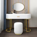 Meubler design - coiffeuse  tiroir dessus de table en faux marbre vita - polyurthane blanc, mtal, ...