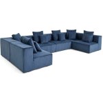 Lisa design - colombine - canap� modulable panoramique - 7 places - en velours c�tel� - bleu nuit