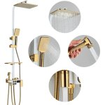 Colonne de douche dor�e + blanc avec mitigeur 38�c, ensemble de douche avec 4 fonctions hauteur r�glable, ...