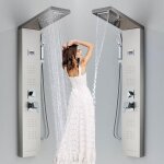 Colonne de douche hydromassante pour baignoire 6 en 1 avec led colonne douche hydromassage bross�e acier ...