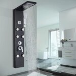 Colonne de douche hydromassages noir avec 6 grandes buses massants douchette � main et douche cascade ...