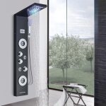 Colonne de douche hydromassage noir avec affichage lcd, led douche pluie et 4 grandes buses massants ...