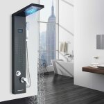 Colonne de douche hydromassage noir led douche pluie plusieurs sorties d'eau ensemble de douche acier ...