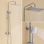 Colonne de douche noir avec mitigeur monocommande, hauteur r�glable ensemble de douche avec douchette, ...