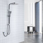 Colonne de douche noir sans mitigeur systme de douche avec douchette  main et tte de douche carr, ...