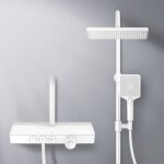 Emke - colonne de douche thermostat, 36 cm étagères en verre, douchette, 3 types de jets, ensemble de ... Emke - colonne de douche thermostat, 36 cm étagères en verre, douchette, 3 types de jets, ensemble de ...