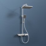 Emke - colonne de douche thermostat, 45 x 13 cm �tag�res en verre, douchette, 3 types de jets, douche ...