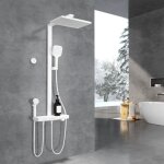 Emke - colonne de douche thermostatique, 40 cm étagère en verre, douche de tête, 3 modes douchette à ... Emke - colonne de douche thermostatique, 40 cm étagère en verre, douche de tête, 3 modes douchette à ...