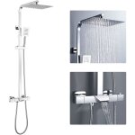 Colonne de douche thermostatique en acier inox, 3 fonctions ensemble de douche chrom avec bec infrieur, ...