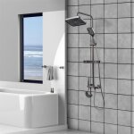Colonne de douche thermostatique, avec pistolet � pression, avec tringle de douche r�glable et douche ...