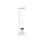 Combin wc 2en1, brosse wc et drouleur papier toilette, macao, acier, 21x70, 5x15 cm, blanc mat - bois ...