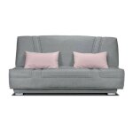 Les tendances - comfort bultex banquette clic clac - tissu gris + coussins deco rose - l193 x p9