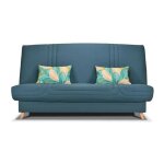 Les tendances - banquette clic clac bultex - tissu taupe + coussins deco jungle - l193 x p95 x h Les tendances - banquette clic clac bultex - tissu taupe + coussins deco jungle - l193 x p95 x h
