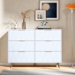 Commode 100 cm, avec 6 tiroirs, fa�ade plaqu�e losange blanc, style scandinave, buffet blister losange, ...
