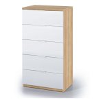 No brand - chiffonnier 60x40x110 cm avec 5 tiroirs, blanc mat chêne canadien ? rende No brand - chiffonnier 60x40x110 cm avec 5 tiroirs, blanc mat chêne canadien ? rende
