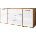 Muebles slavic - commode 150 cm bogota, commode, buffet de salon, bahut, couleur wotan / blanc brillant ...