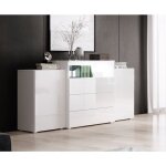 Bratex - commode 150 cm urban, commode � tiroirs, �clairage led inclus, couleur blanc / blanc brillant. ...