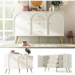 Commode avec 2 portes et 3 tiroirs, commode  porte blanche avec tiroirs, tagre rglable, pour salon, ...