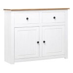 Commode 2 portes 2 tiroirs pin massif blanc et clair iris