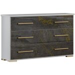 Commode 3 grands tiroirs bois blanc et bois gris brillant marbr� dor� dova 100cm