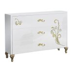 Commode 3 grands tiroirs design bois laqu blanc et dor jade 118cm