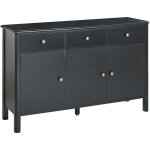 Commode à 3 portes et 3 tiroirs noire en mdf bois de pin et métal peinte olate Commode à 3 portes et 3 tiroirs noire en mdf bois de pin et métal peinte olate