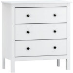 Commode 3 tiroirs en bois massif blanc. (hauteur 81 cm / largeur 76 cm / profondeur 40 cm)