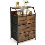 Commode 4 tiroirs avec 2 tagres - tour de rangement avec cadre en mtal - tiroirs en tissu - dispositif ...