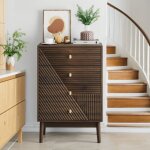 Commode � 4 tiroirs en bois noyer avec fermeture amortie ? design moderne, pour chambre, salon ou entr�e ...