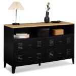 Idmarket - commode 4 tiroirs ester 115 cm mtal noir et plateau faon htre avec niche design industriel ...