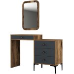 Commode 4 tiroirs avec miroir mural bois fonc� et anthracite kindo 124cm