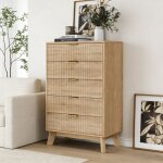 Commode avec 5 tiroirs style scandinave, chiffonnier 5 tiroirs, meuble de rangement en bois avec fa�ades ...