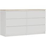 Commode 6 tiroirs : blanc mat / ch�ne sonoma top, 138 � 39 � 79 cm