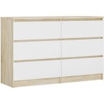 Commode 6 tiroirs : ch�ne sonoma / blanc mat, 120 � 39 � 79 cm