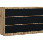 Commode 6 tiroirs : ch�ne wotan / noir mat, 120 � 79 � 39 cm