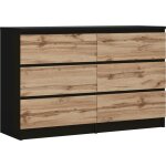 Commode 6 tiroirs : noir mat / ch�ne wotan, 120 � 39 � 79 cm